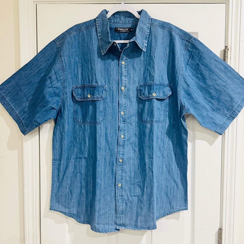 FOURCAST  Men’s Denim Short Sleeve Blue‎ Shirt Size XL